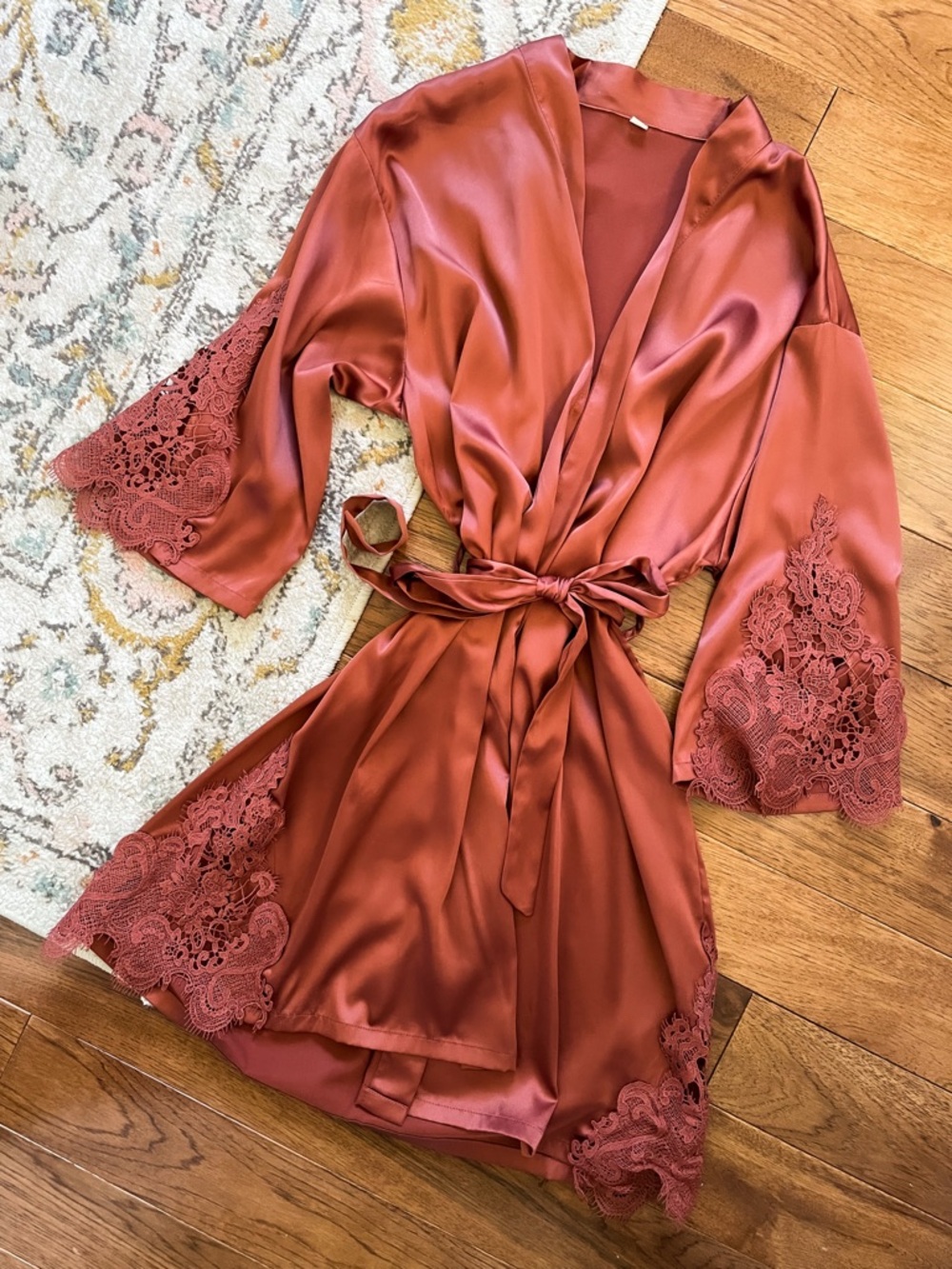 Terracotta Satin & Lace Robe -Women’s Intimates & Bridesmaids Get-Ready Attire
